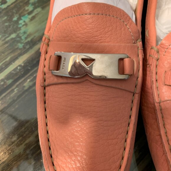 Prada Coral Pink Leather Loafers with Silver Hardware – Made in Italy – Size 8 - Picture 6 of 9